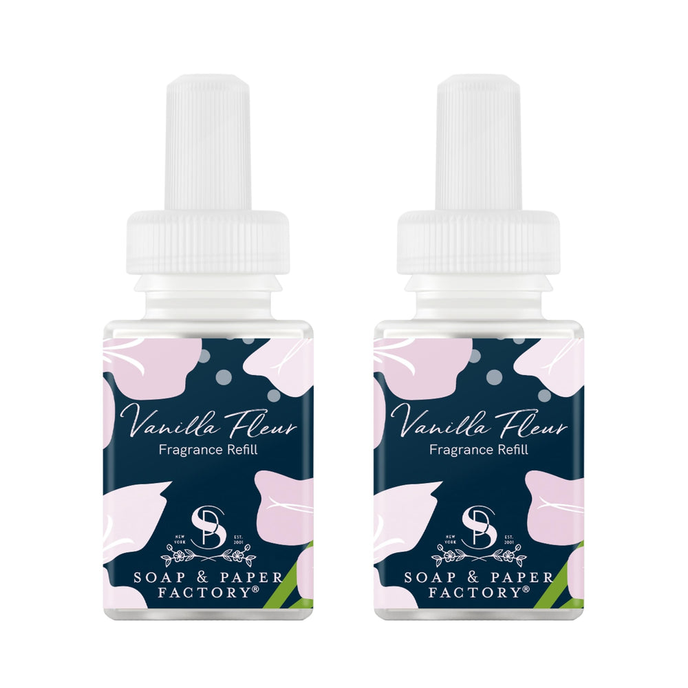 Pura Vanilla Fleur refill bottle ready for long-lasting fragrance in living room.