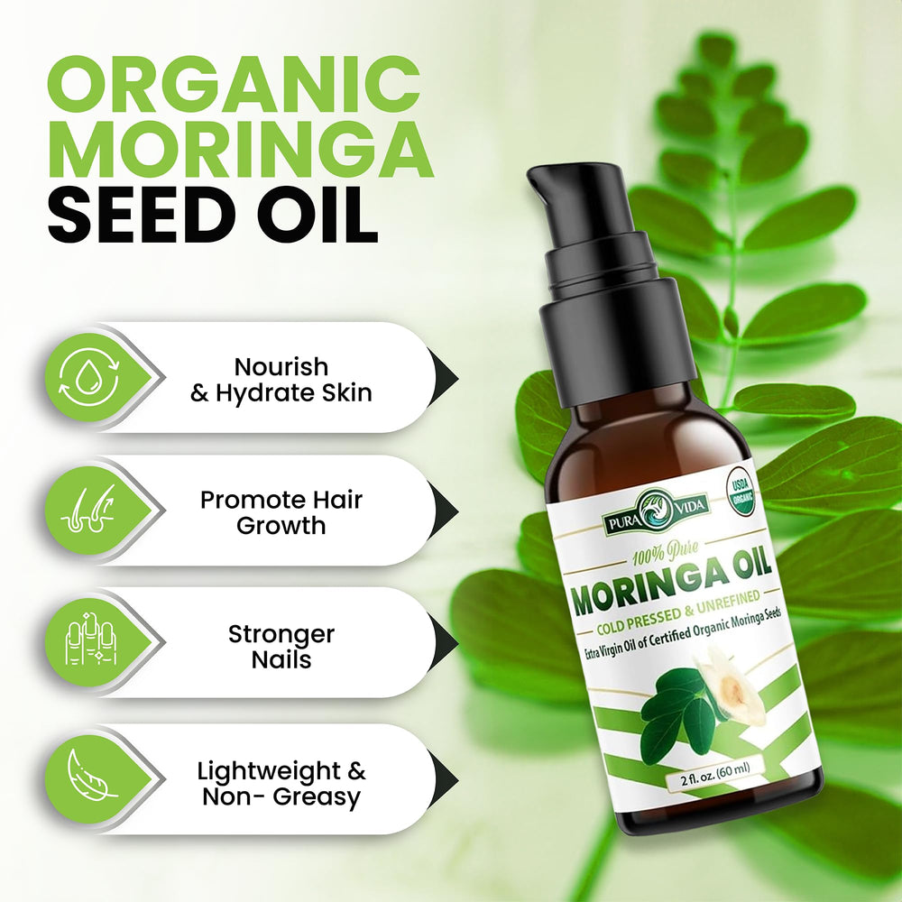 PURA VIDA MORINGA seed oil nourishes hair and adds shine