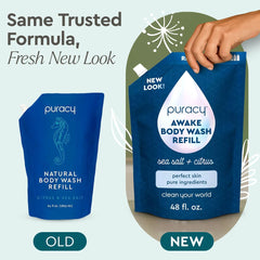 Puracy Awake Body Wash with citrus scent for a fresh morning routine.