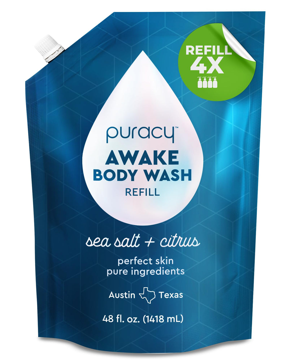 Puracy Body Wash Refill 48oz bottle shown for long-lasting refills.