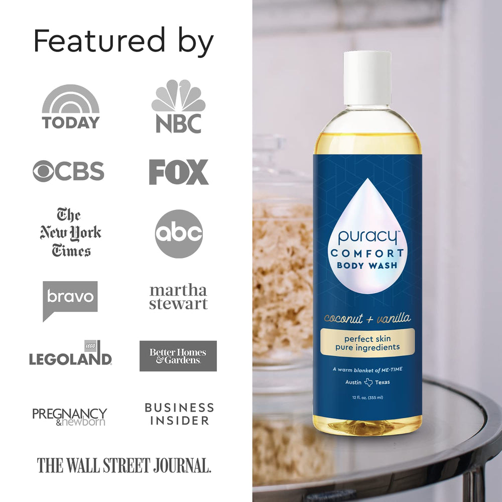 Puracy hypoallergenic formula packaging, dermatologist-approved gentle care for sensitive skin