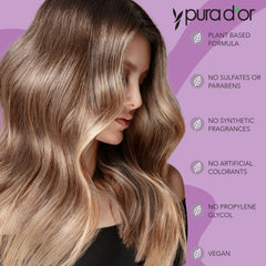PURA D'OR Color Harmony purple shampoo-conditioner pair shown for coherent color care