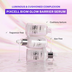 PURCELL Pixcell Biom Glow Serum delivers a glowing finish after application, ideal under makeup.