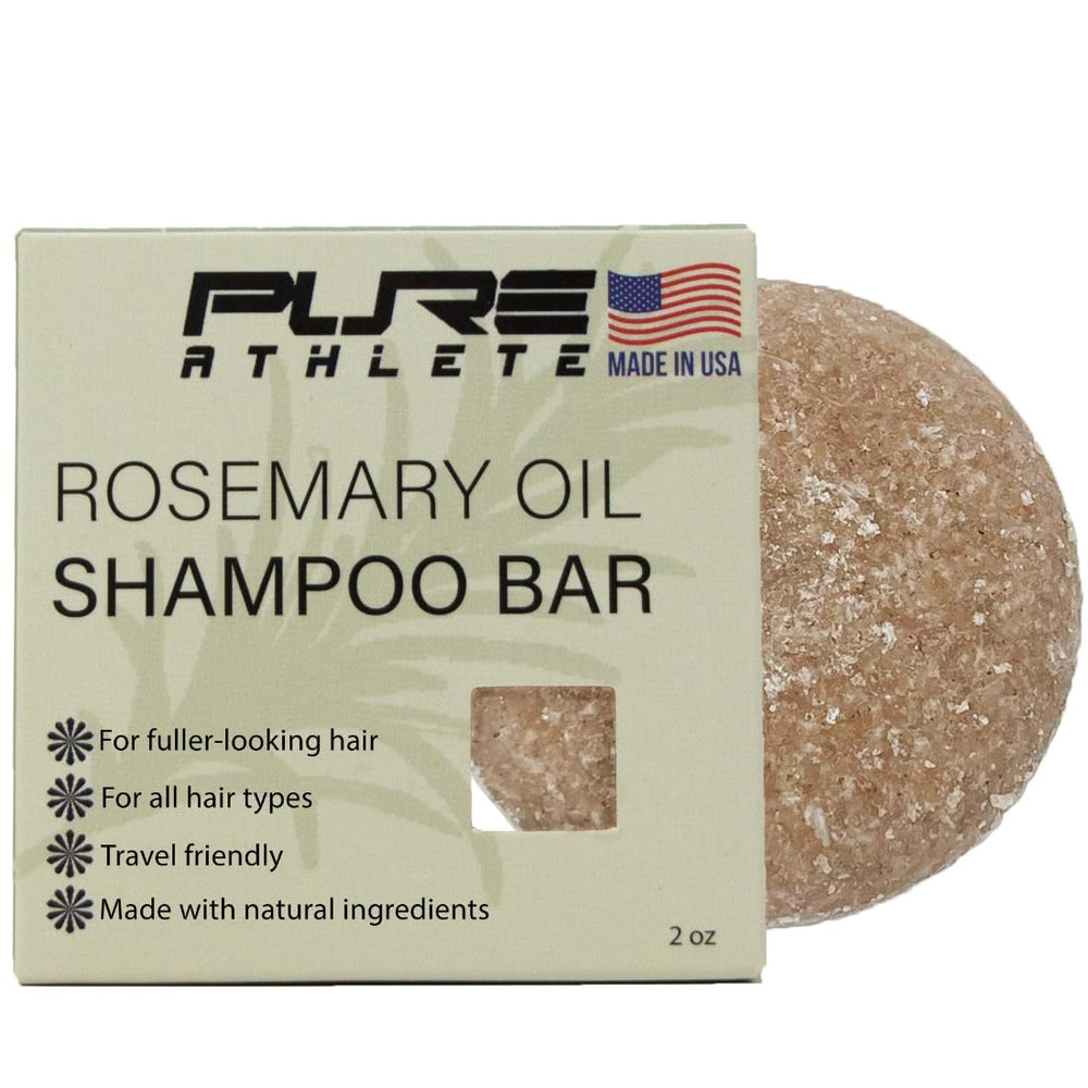 Pure Athlete Rosemary Shampoo Bar packshot highlighting plastic-free packaging