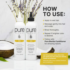 Pure Blends Sun Hydrating Color Depositing Shampoo hair-toning results after wash.