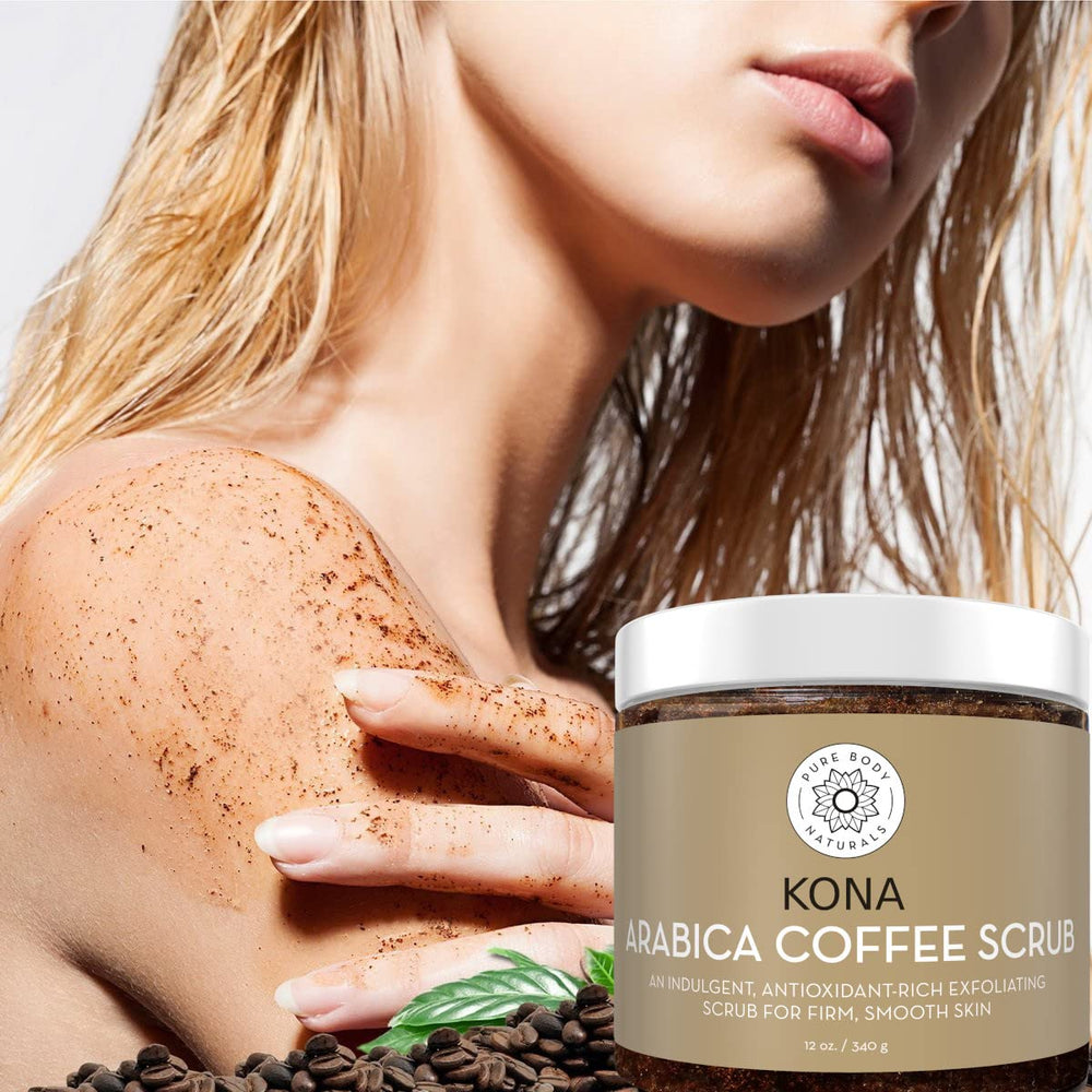 Hand applying Pure Body Naturals Arabica Coffee Scrub in the shower
