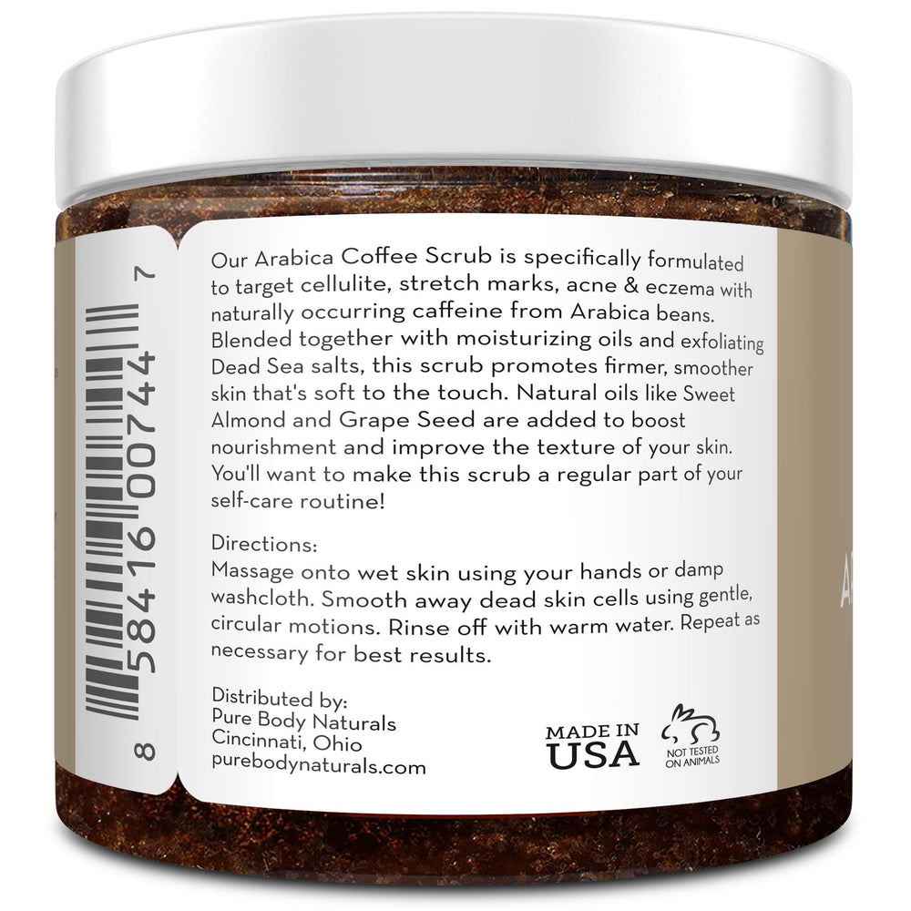 Oil blend label on Pure Body Naturals Arabica Coffee Scrub packaging