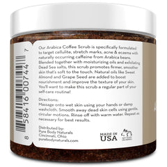 Oil blend label on Pure Body Naturals Arabica Coffee Scrub packaging