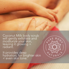Pure Body Naturals coconut milk scrub close-up highlighting hydrating formula