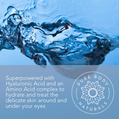 Pure Body Naturals eye gel being applied under the eye for a refreshed look.