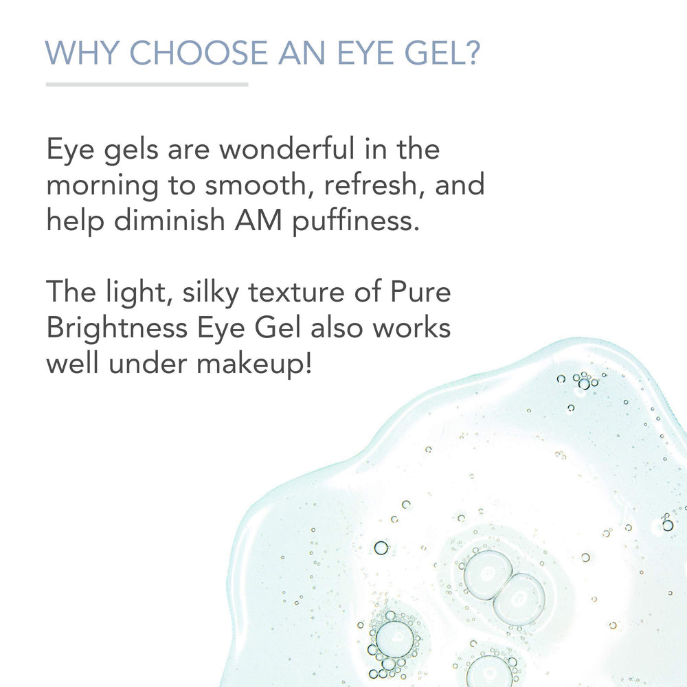 Pure Body Naturals eye gel label highlights hyaluronic acid for hydration.