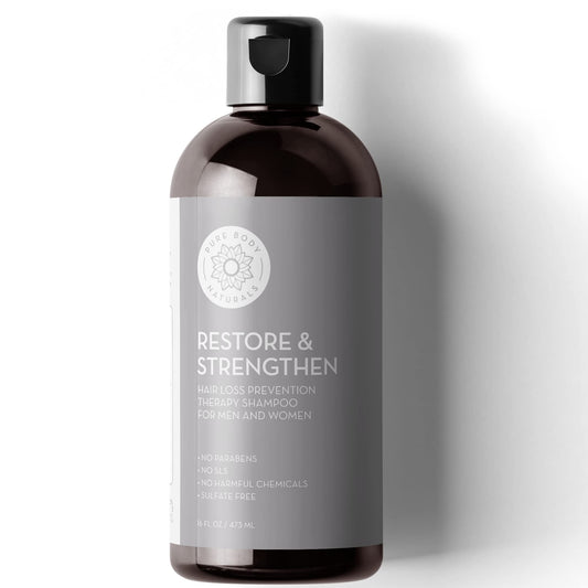 Pure Body Naturals Hair Loss Shampoo bottle with DHT blockers for thinning hair