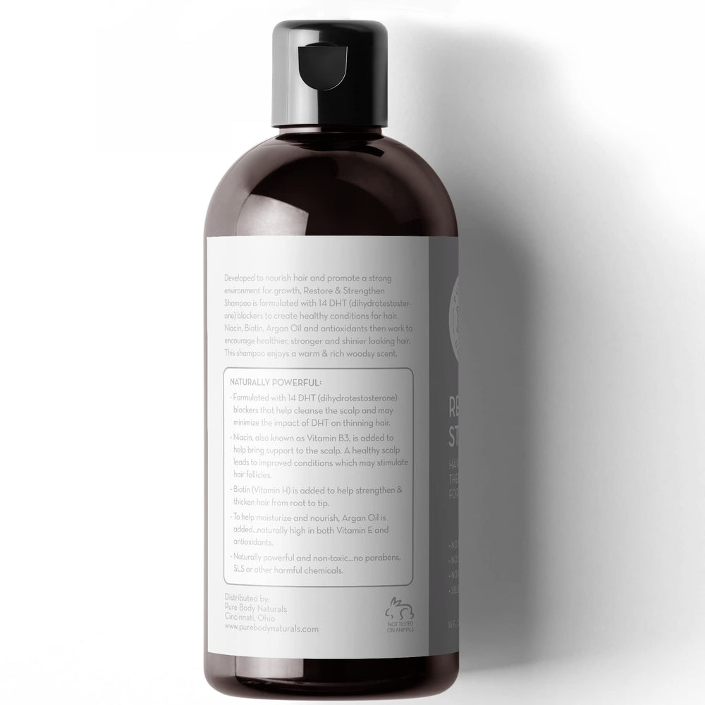 Pure Body Naturals Hair Loss Shampoo woodsy scent evokes a refreshing routine