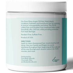 Pure Body Naturals hair mask rinse showcases conditioned strands.