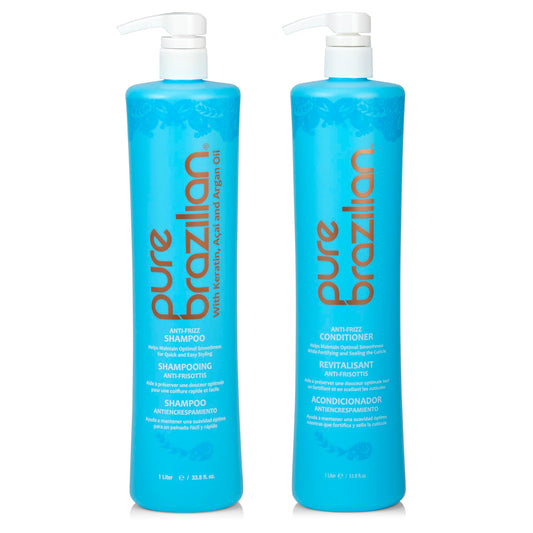 Pure Brazilian Anti-Frizz Shampoo bottle showing salt-free formula for smooth hair