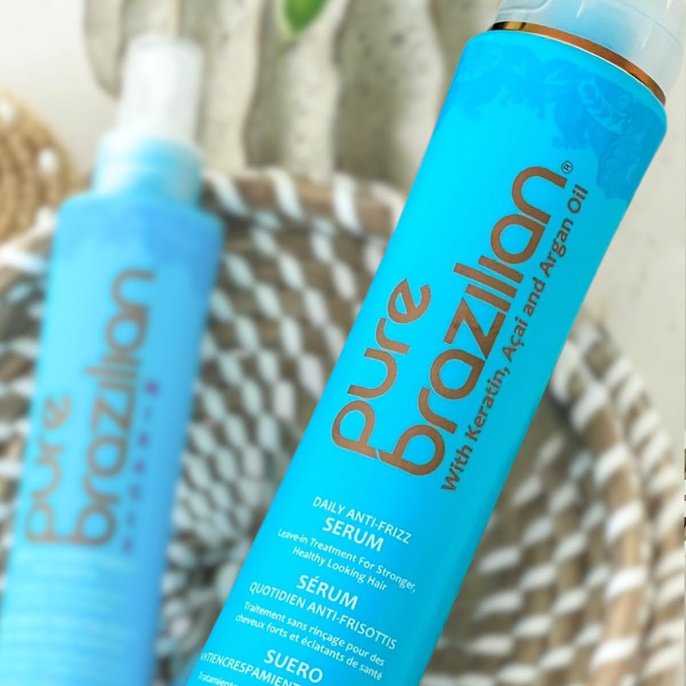 Hair after use showing hydrated, frizz-free, shiny results with Pure Brazilian