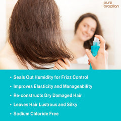 Pure Brazilian leave-in conditioner packaging suggests premium at-home salon care.
