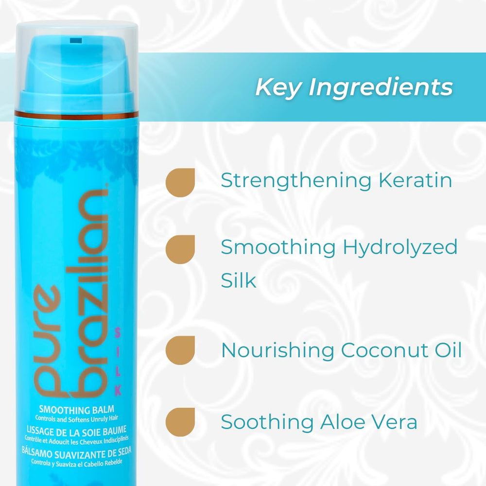 Close-up of keratin and hydrolyzed silk blend promises nourished, manageable hair.