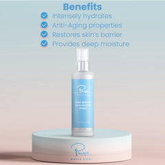 Pure Daily Care High Energy Hyaluronic Serum application demonstrates a quick daily skincare routine.