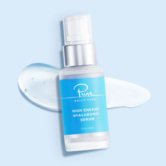 Pure Daily Care Hyaluronic Serum face and neck routine image suggests integrated skincare.