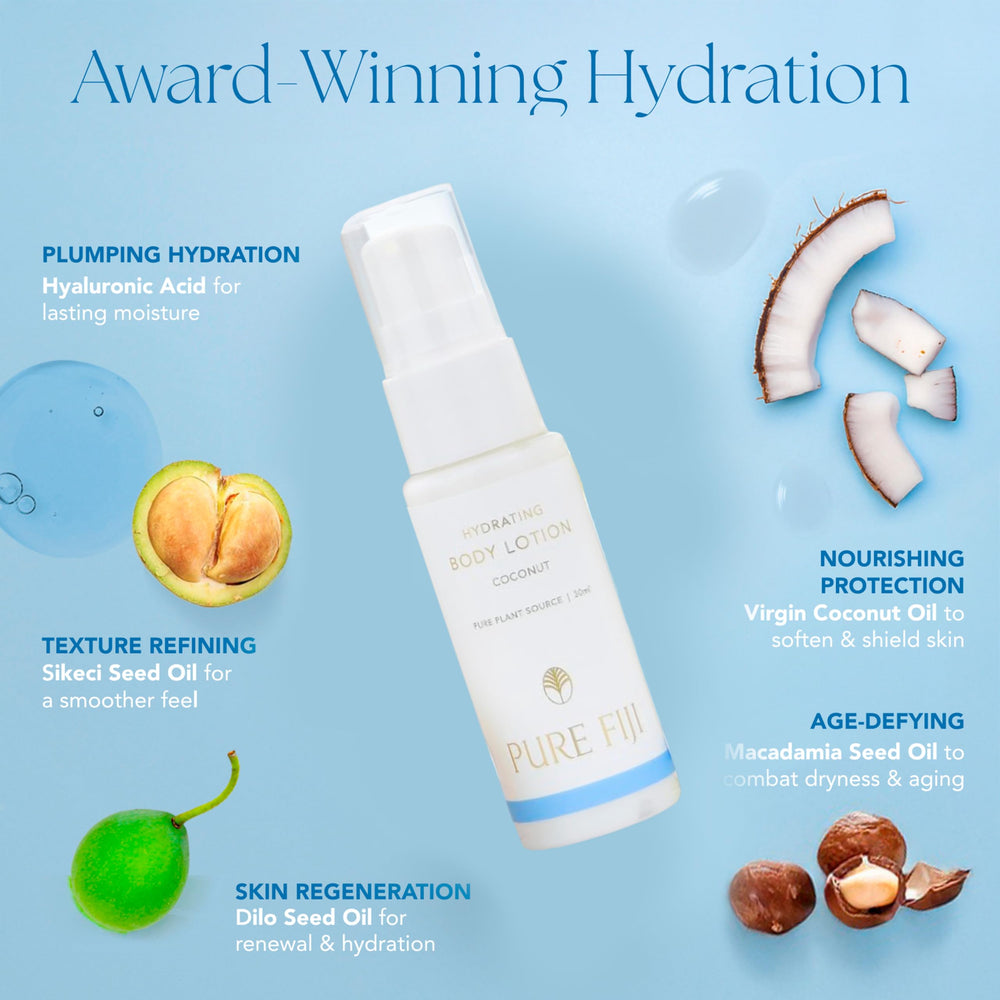 Pure Fiji Exotic Coconut Oil bottle melts in and nourishes skin.