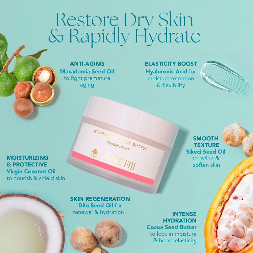 Pure Fiji Hydrate & Nourish lip balm tube for soft, comfortable lips.