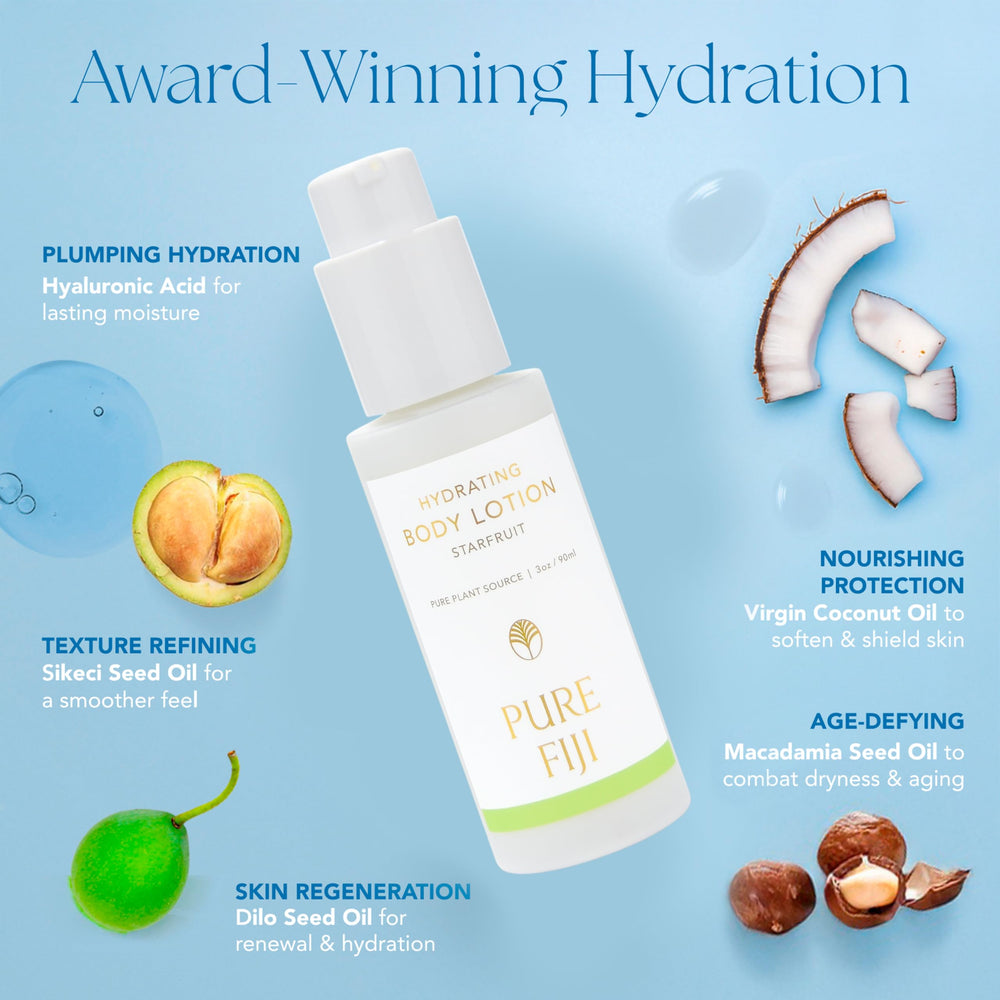 Pure Fiji application aroma hints tropical starfruit and coconut.