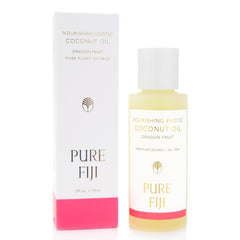 PURE FIJI Exotic Coconut Oil bottle pour demonstrates quick hydration after shower