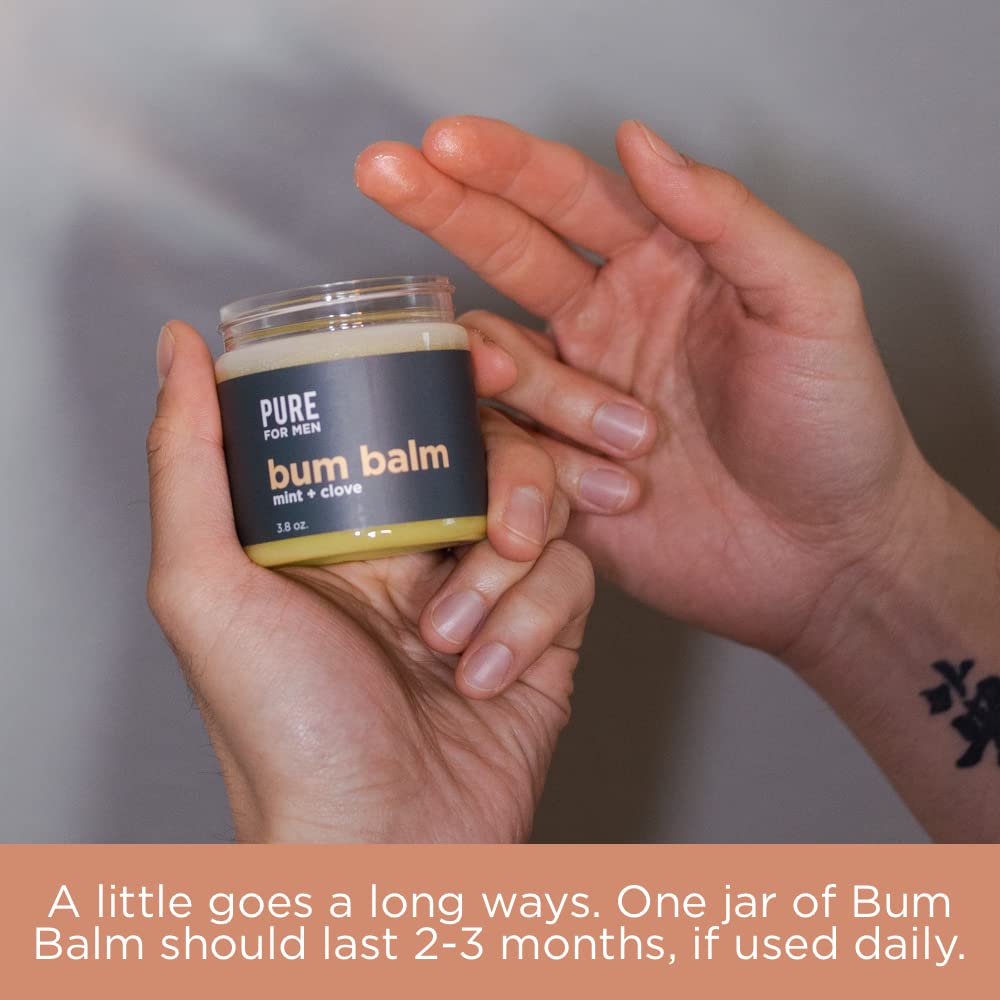 Vegan non-GMO Pure for Men Bum Balm highlights cruelty-free approach