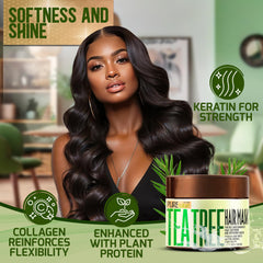 Pure Nature Lux Spa Tea Tree Hair Mask hair-strand closeup shows shiny, moisturized strands.