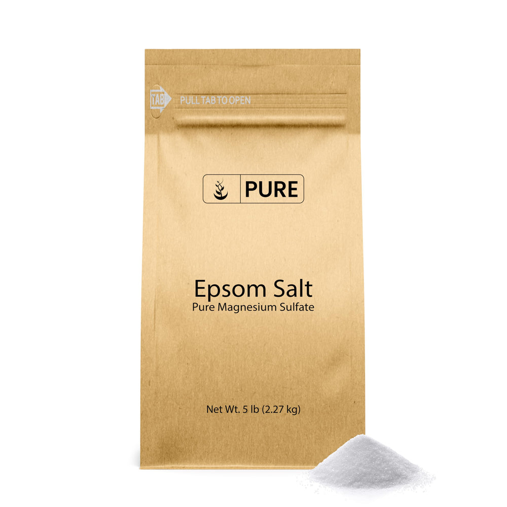 Pure Original Ingredients Epsom salt bottle ready for a soothing bath.
