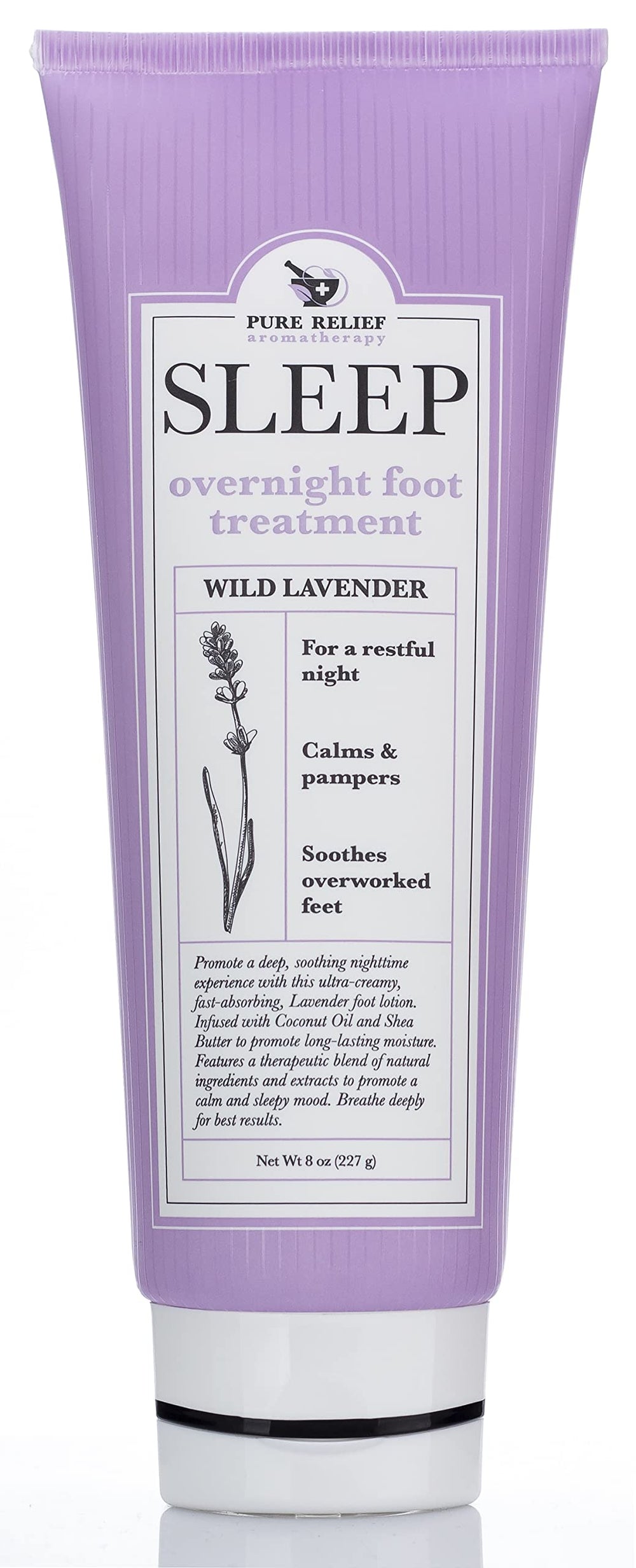 Pure Relief lavender foot lotion bottle for nightly foot care