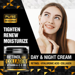 Pure Research Retinol Face Cream packaging highlights USA-made and paraben-free formula.