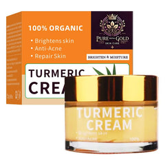 Pure Royal Gold Turmeric Cream bottle close-up highlighting premium brightening formula.