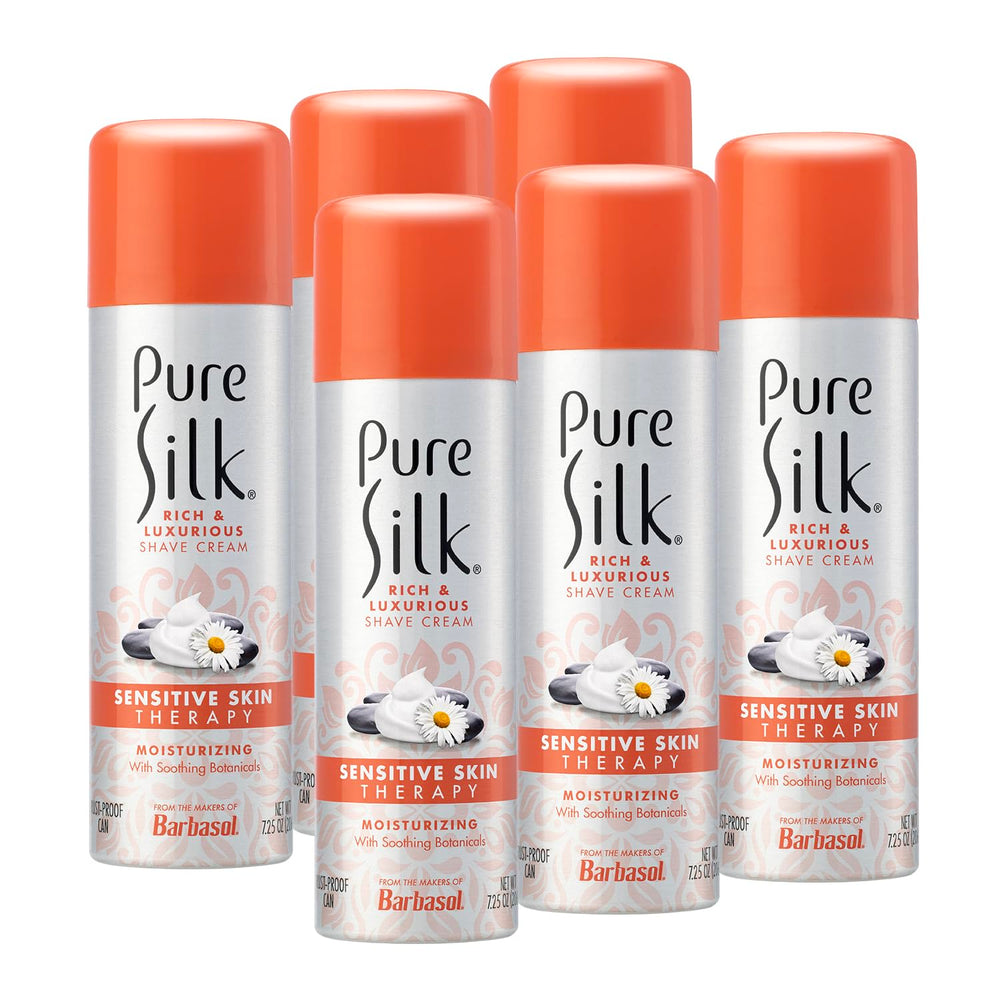 Pure Silk Sensitive Skin spa therapy shave cream bottle pour for a smooth, hydrated shave