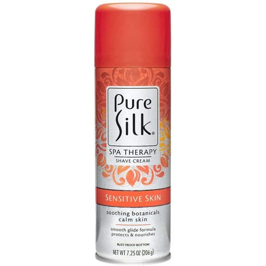 Pure Silk Sensitive Skin Therapy Shave Cream can — smooth shower shave