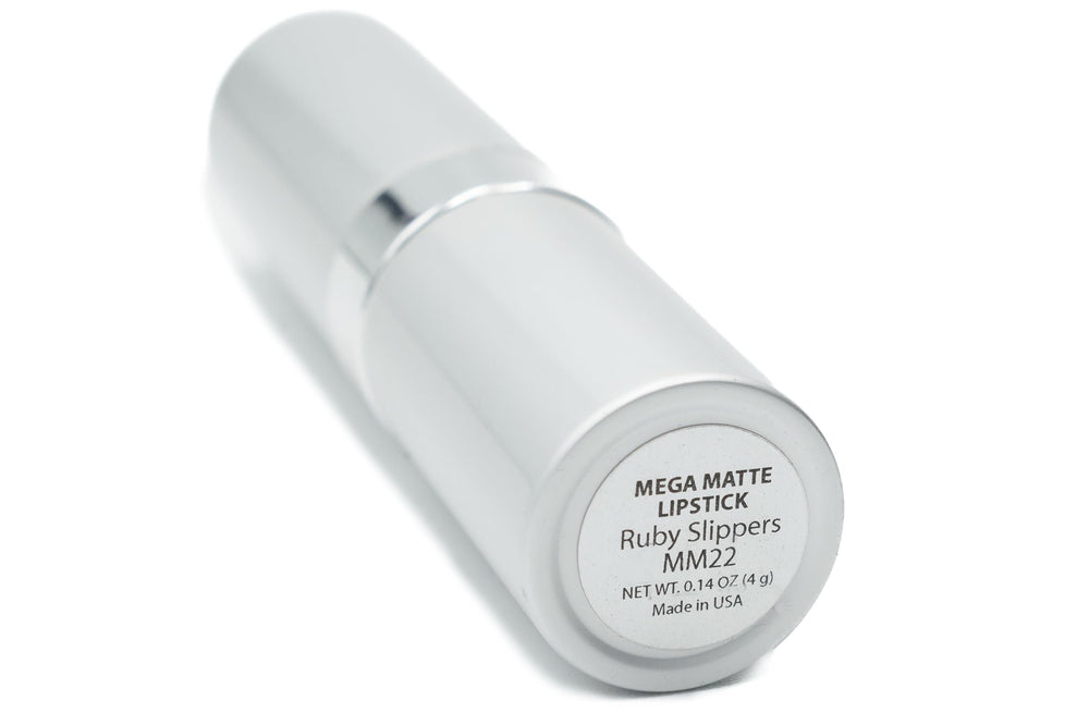 Pure Ziva Mega Matte Ruby Slippers packaging shot highlights cruelty-free branding.