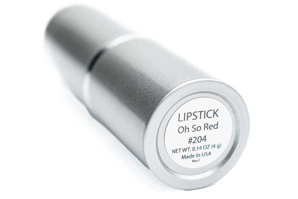 Pure Ziva Oh So Red lipstick tube close-up showcases sleek design and shade