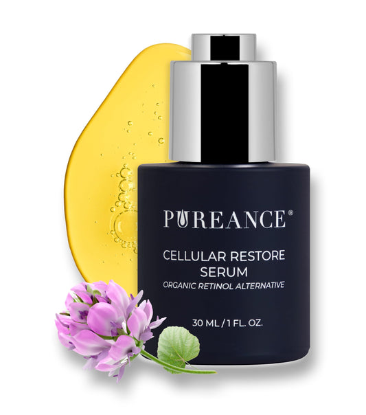 Pureance bakuchiol serum bottle with dropper for smooth skin