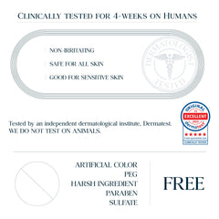 Dermatologist-tested badge indicating safe use for sensitive skin.