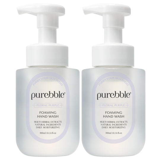 PUREBBLE Floral Purple hand wash bottle with luxurious foaming action for kitchens.