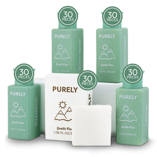 Purely bulk toiletries packaging close-up for hosts
