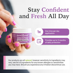 Purelygreat Lavender Scented Cream Deodorant in daily-use scene with non-sticky feel