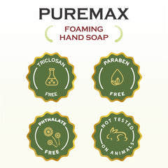 Puremax foaming soap texture shows thick, creamy foam for thorough cleansing