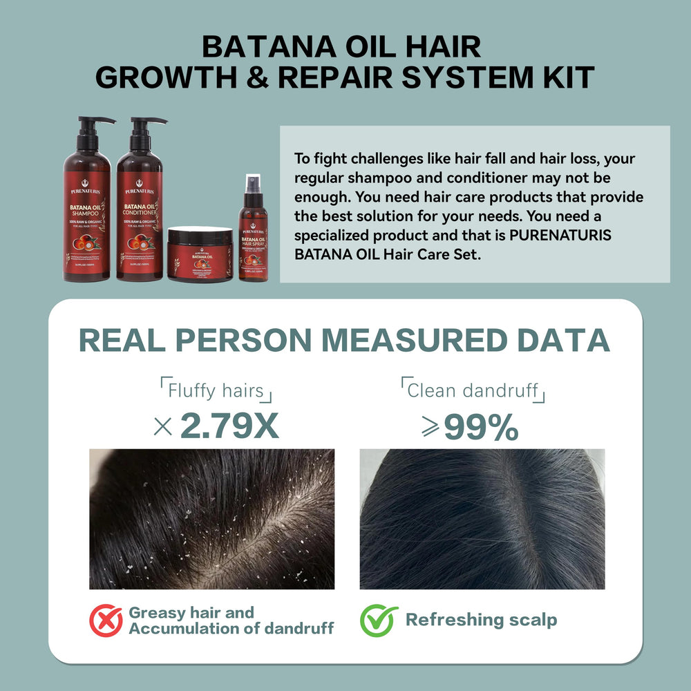 PureNaturis Batana Oil Leave-in Spray bottle for frizz control.