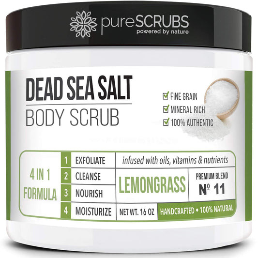 pureSCRUBS lemongrass scrub jar showcases premium exfoliation for smoother, refreshed skin