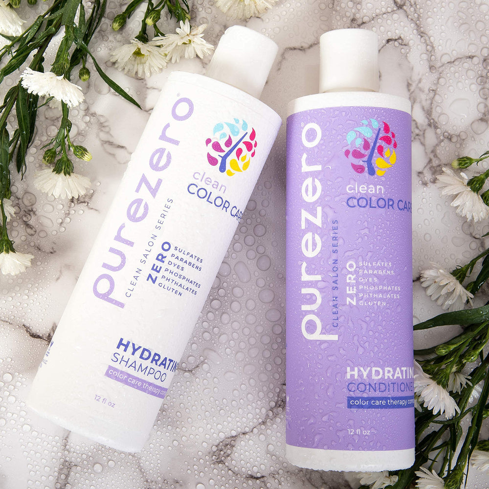 Purezero clean color care conditioner bottle emphasizing detangling and color longevity