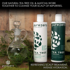 Purezero Tea Tree and Matcha Shampoo lather showing cleansing action.