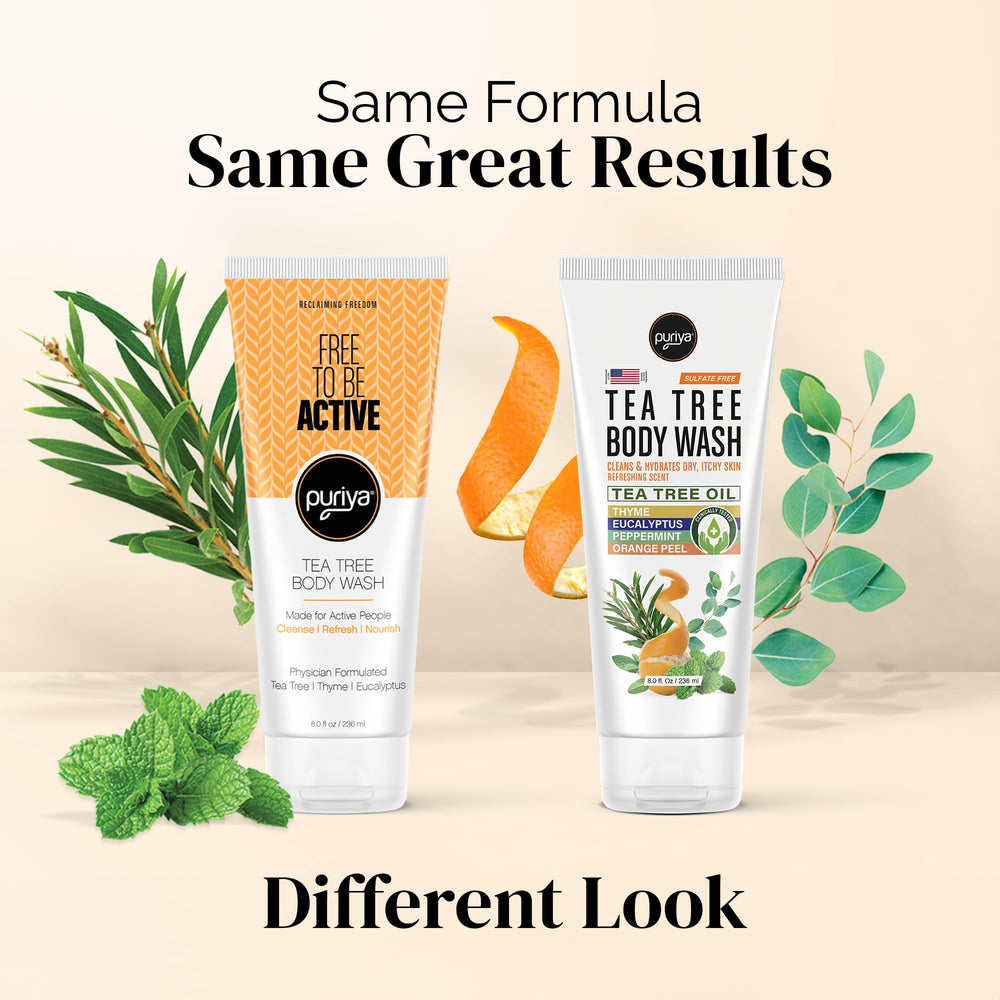 Puriya Tea Tree Body Wash foam demonstrates a refreshing cleanse for sensitive skin.