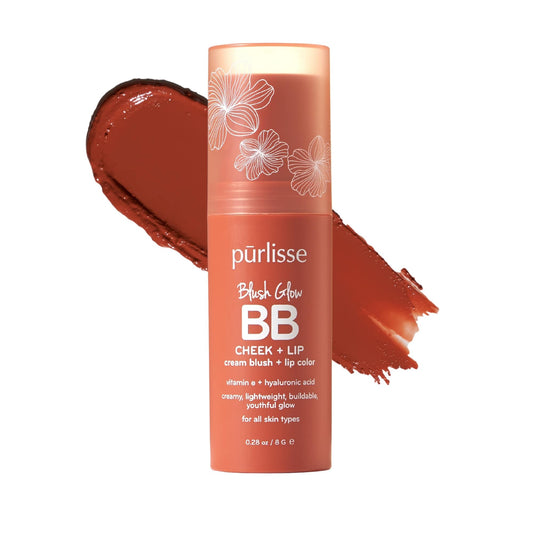 Purlisse Blush Glow Desert Sunset packaging highlights convenient 2-in-1 solution.